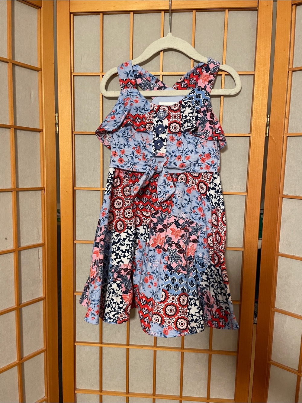 Jona Michelle Toddler Girl 3T Sleeveless Floral Patchwork Sundress Blue & Red